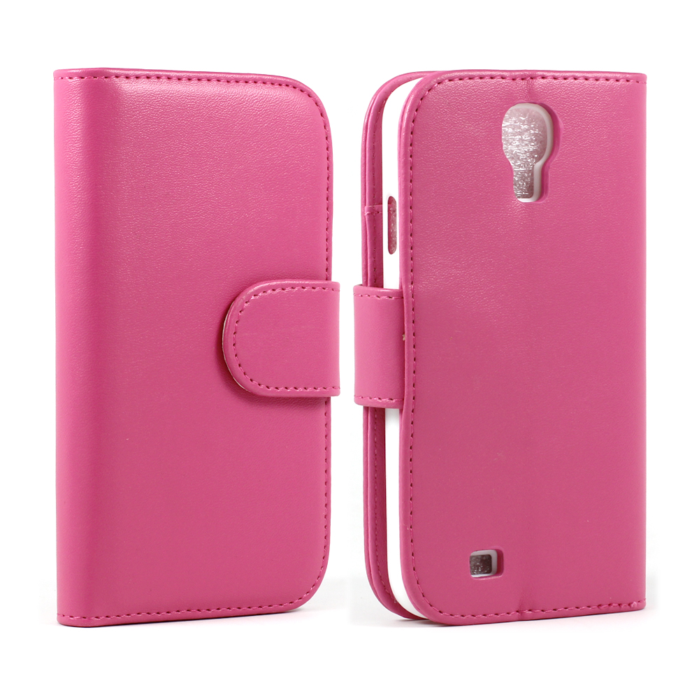 Samsung Galaxy S4 Simple Flip LEATHER WALLET Case with Stand (Hot-Pink)